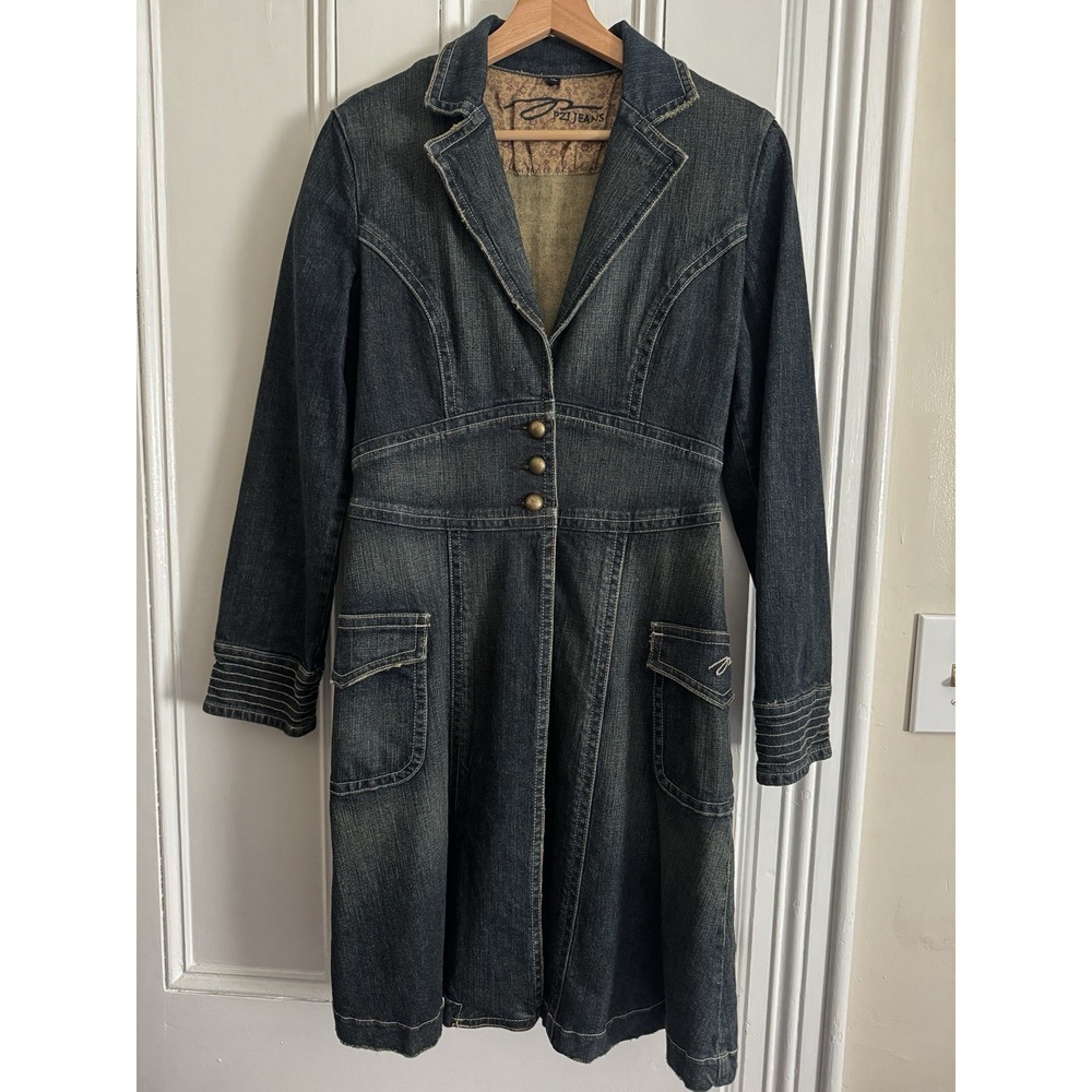 True Vintage Y2K Denim Trench Coat Small‎ Excellent Condition Classic